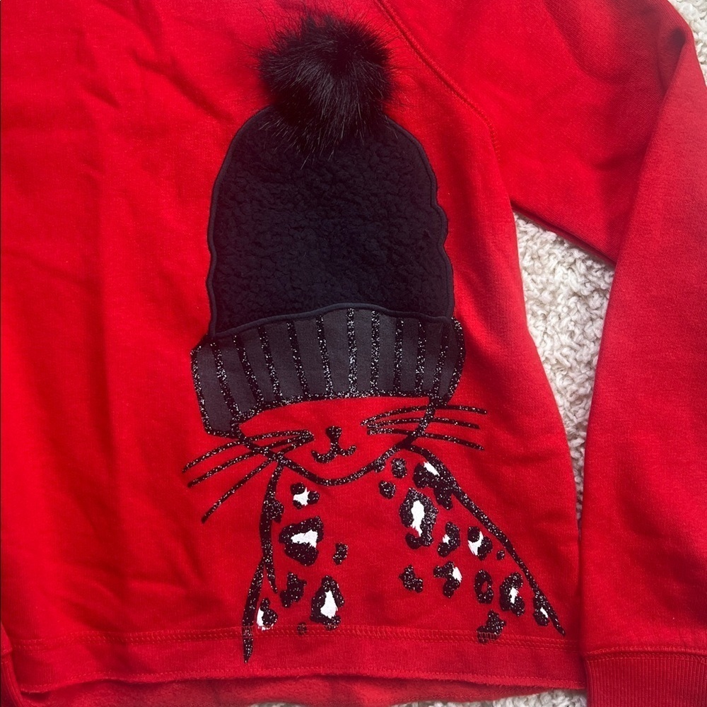 GIRLS JUSTICE SWEATSHIRT EMBELLISHED W/BLACK SPARKLY CAT AND HAT SIZE 12 NWT - Picture 2 of 9